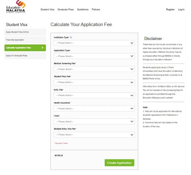 EMGS Visa Fees Calculator